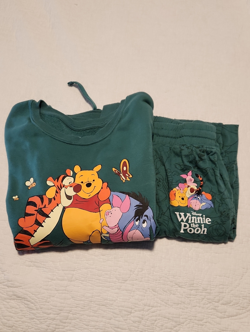 Disney Winnie the Pooh Pajama Set in Teal Green with Character Print